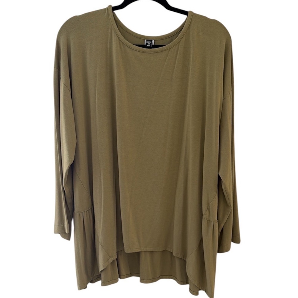 Dress To Kill Womens OS Olive Green Cotton High Low Peplum Ruffle Tunic Top USA
